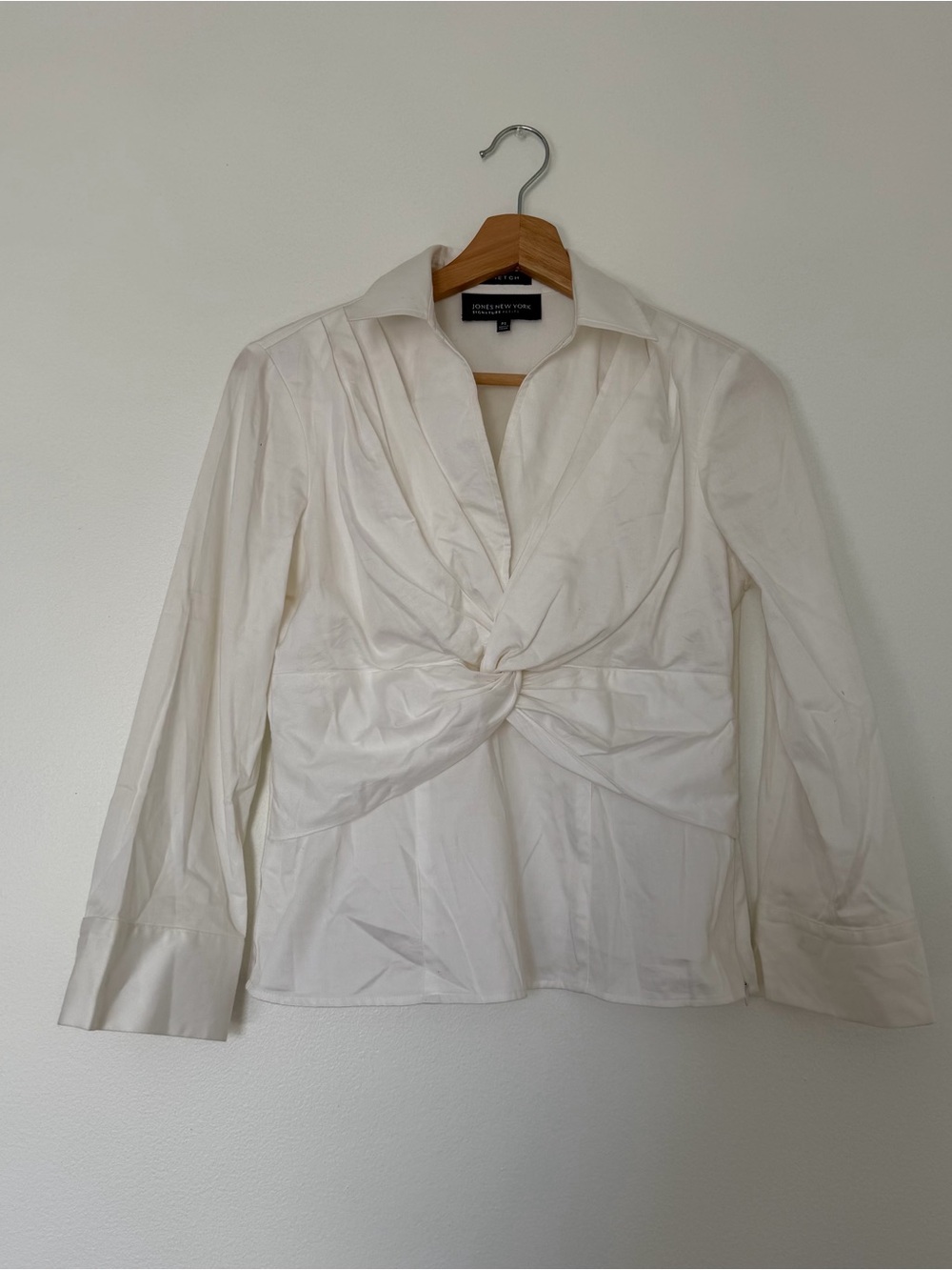 Jones New York White Twist-Front Button Blouse